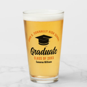 Orange Black Graduate Personalized Graduation Glass