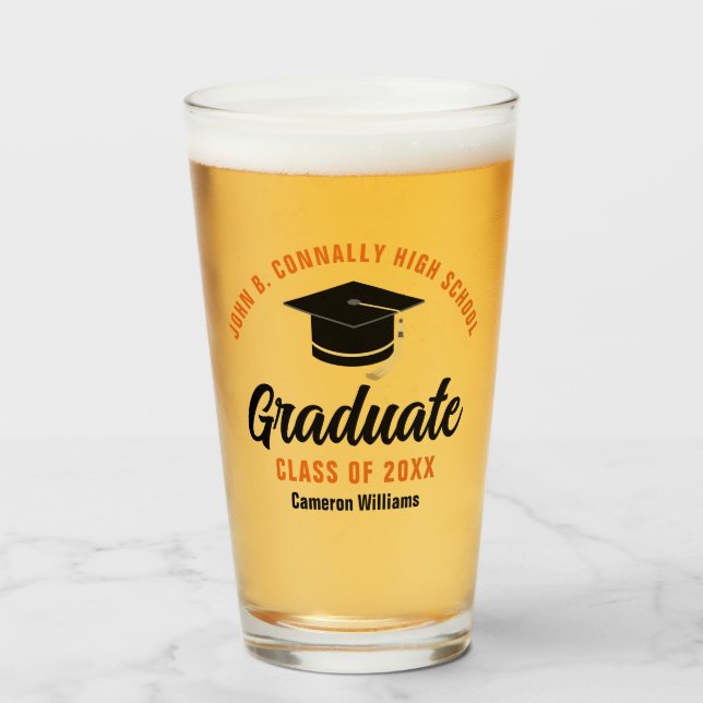 Orange Black Graduate Personalized Graduation Glass (Front Filled)