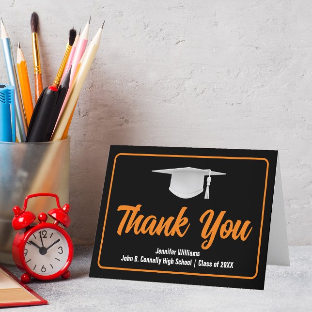 Orange Black Graduate Personalized Graduation Thank You Card (Creator Uploaded)