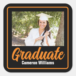Orange Black Graduate Photo 2024 Custom Graduation Square Sticker