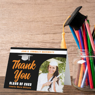 Orange Black Graduate Photo Arch Graduation Folded Letterpress Thank You Card