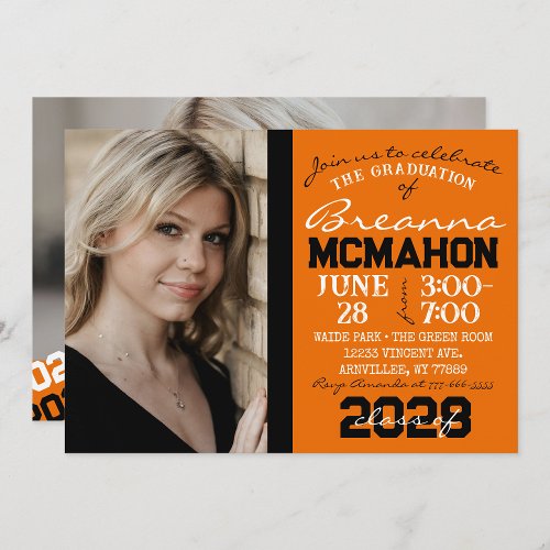 Orange  Black Graduation 2 Photo Invitation