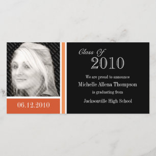 Orange & Black Graduation Announcement Photo Cards