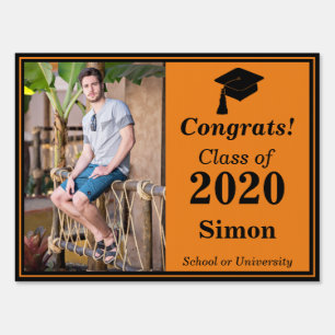 Orange Black Graduation Class Year Photo Sign