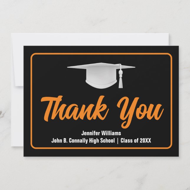 Orange Black Graduation Custom Graduate Thank You Card (Front)