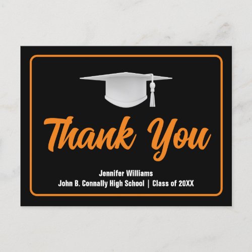 Orange Black Graduation Custom Graduate Thank You Postcard