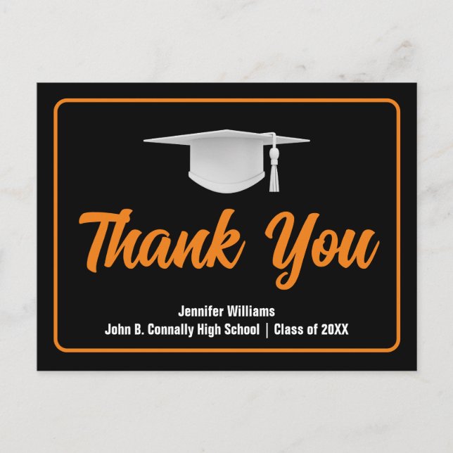 Orange Black Graduation Custom Graduate Thank You Postcard (Front)