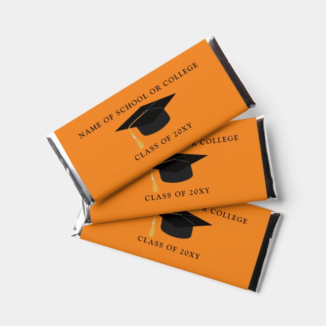Orange Black Graduation Hat Graduation Party  Hershey Bar Favors (Front)
