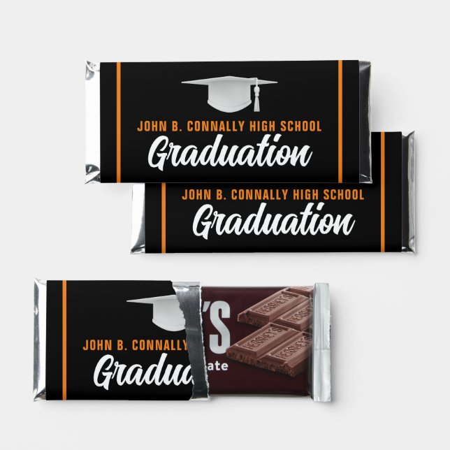Orange Black Graduation Party Personalized Hershey Bar Favors (Front)