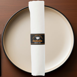 Orange Black Graduation Party Personalized Napkin Bands