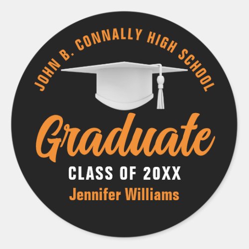 Orange Black Graduation Personalized 2024 Graduate Classic Round Sticker
