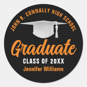 Orange Black Graduation Personalized 2026 Graduate Classic Round Sticker