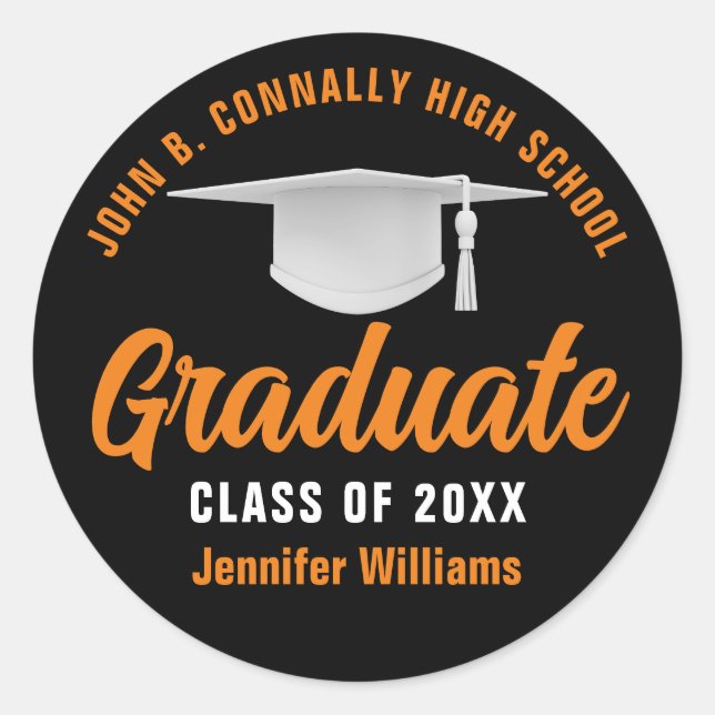 Orange Black Graduation Personalized 2026 Graduate Classic Round Sticker (Front)
