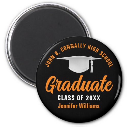 Orange Black Graduation Personalized Graduate Magnet