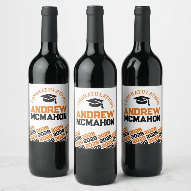 Orange & Black Graduation Personalized Wine Label (Bottles)