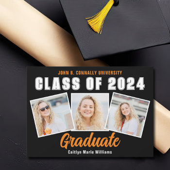 Orange Black Graduation Photo Collage Graduate Announcement by epicdesigns at Zazzle