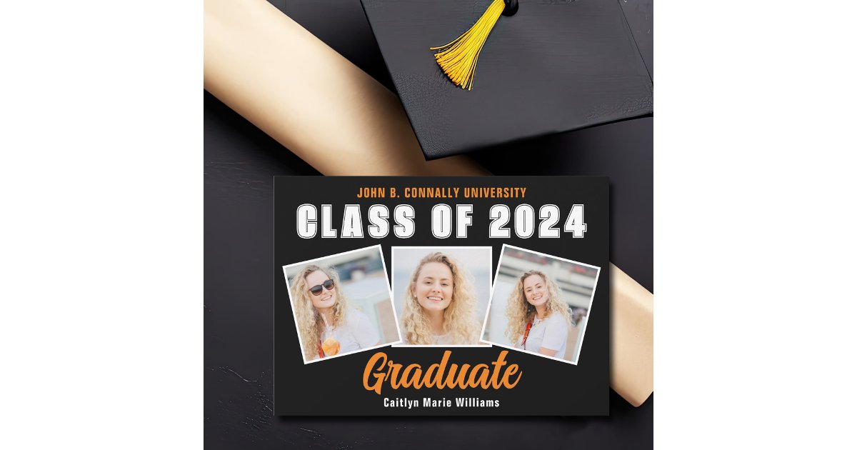 Orange Black Graduation Photo Collage Graduate Announcement | Zazzle