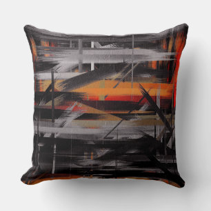 Orange Black Gray Abstract Painting Throw Pillow