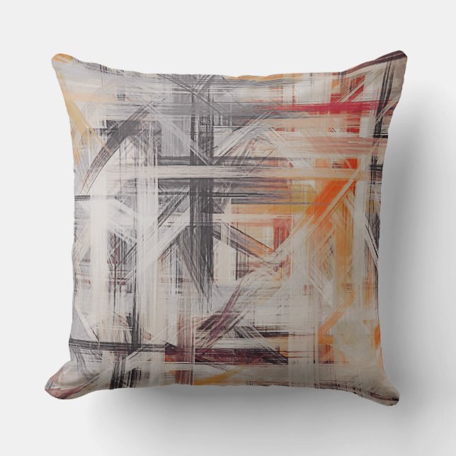 Orange Black Gray Abstract Throw Pillow (Front)