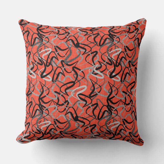 Orange, Black & Gray Boomerangs | Mid-Century Throw Pillow (Front)