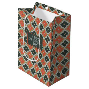 Orange, Black Gray Diamond Pattern Fathers Day Medium Gift Bag