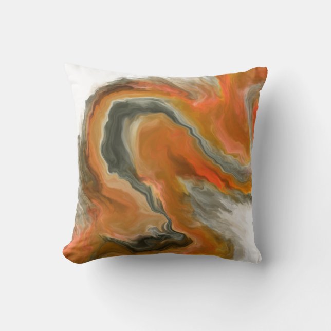 Orange Black Gray Fluid Art Painting Throw Pillow (Front)