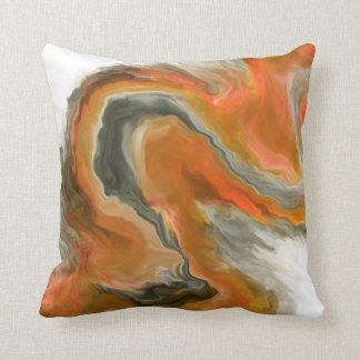 Orange Black Gray Fluid Art Painting Throw Pillow