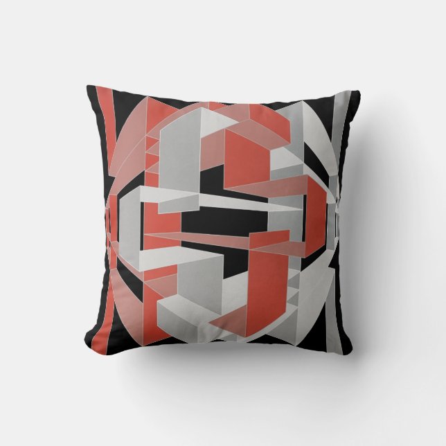 Orange, Black, Gray Throw Pillow (Front)