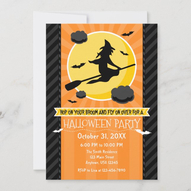 Orange Black Gray Witch Halloween Invitation (Front)