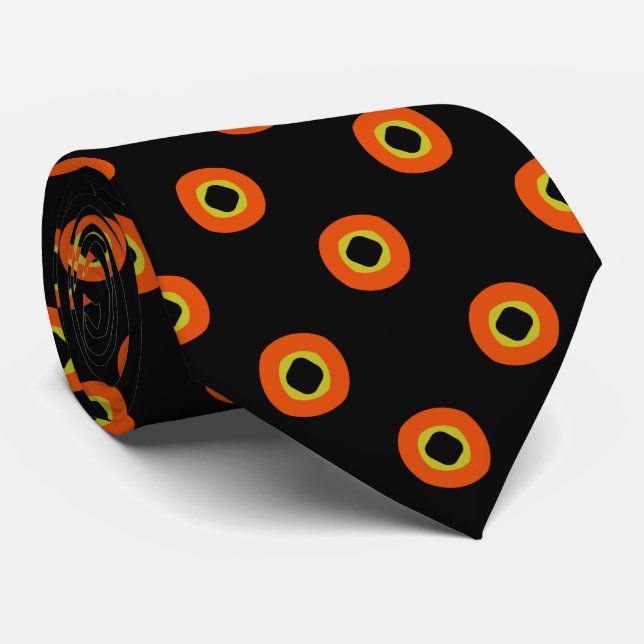 Orange Black Green Circular Pattern Neck Tie (Rolled)