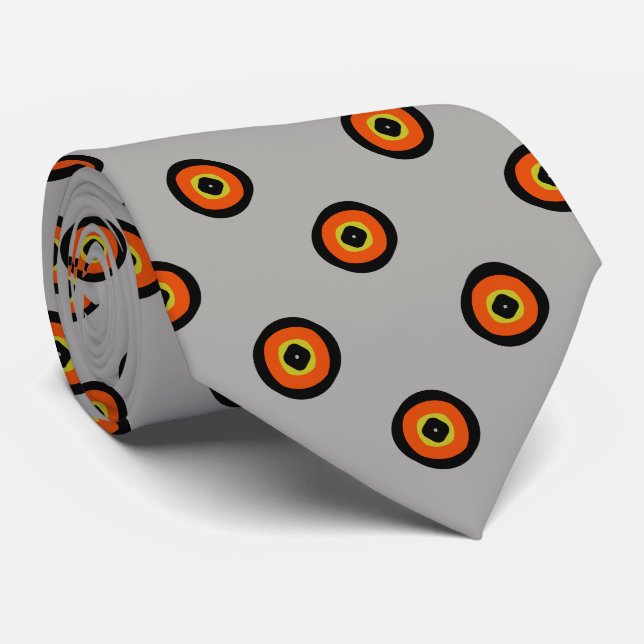 Orange Black Green Circular Pattern Neck Tie (Rolled)