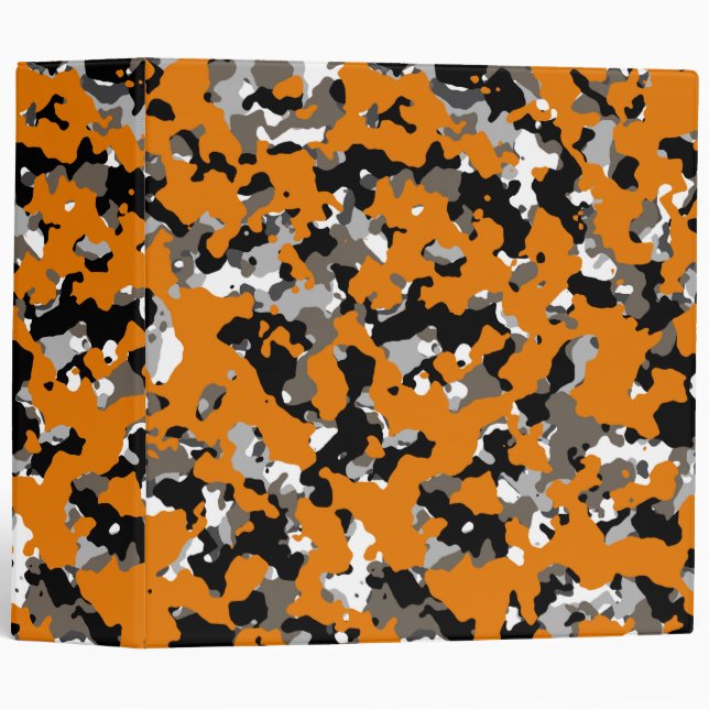 Orange Black Grey Tan Camouflage Camo Print 3 Ring Binder (Front/Spine)
