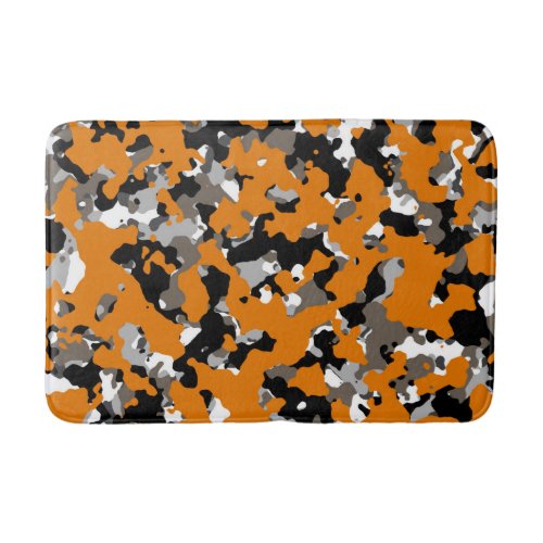 Orange Black Grey Tan Camouflage Camo Print Bath Mat