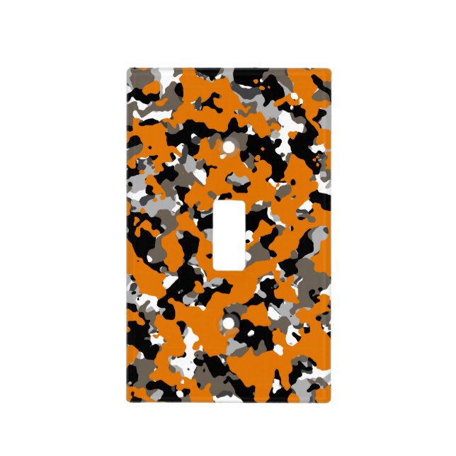 Orange Black Grey Tan Camouflage Camo Print Light Switch Cover (Front)
