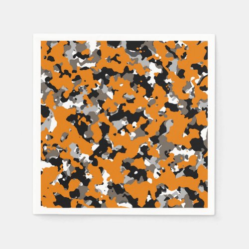 Orange Black Grey Tan Camouflage Camo Print Party Napkins