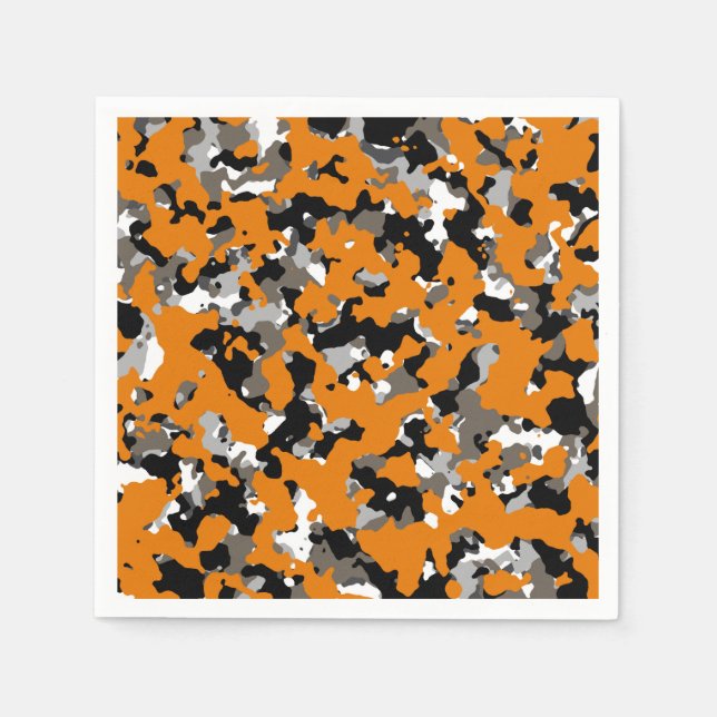 Orange Black Grey Tan Camouflage Camo Print Party Napkins (Front)