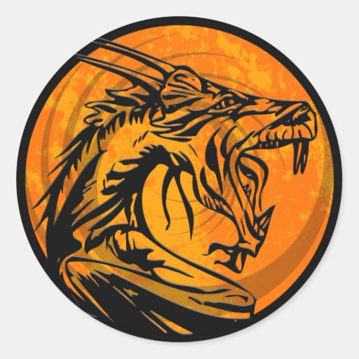 Orange black grunge dragon round stickers | Zazzle