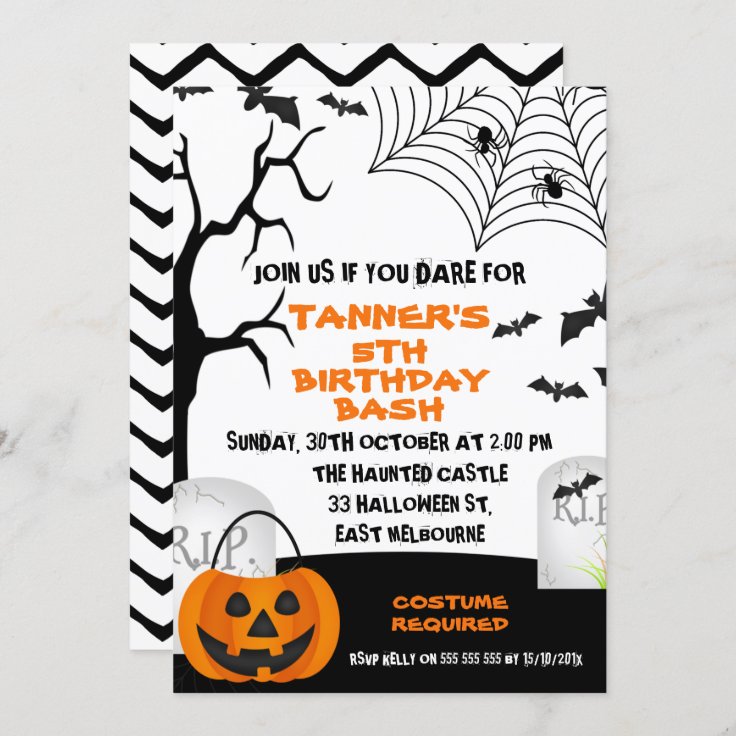 Orange Black Halloween Birthday Invitation | Zazzle