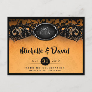Orange & Black Halloween Elegant Save the Date Announcement Postcard