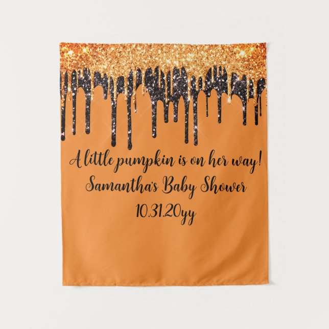Orange & Black Halloween Girl Baby Shower Backdrop (Front)