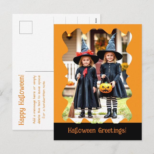 Orange Black Halloween Greetings Photo Postcards (Front/Back)