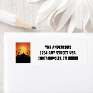 Orange Black Halloween Party Pumpkin Graveyard Label