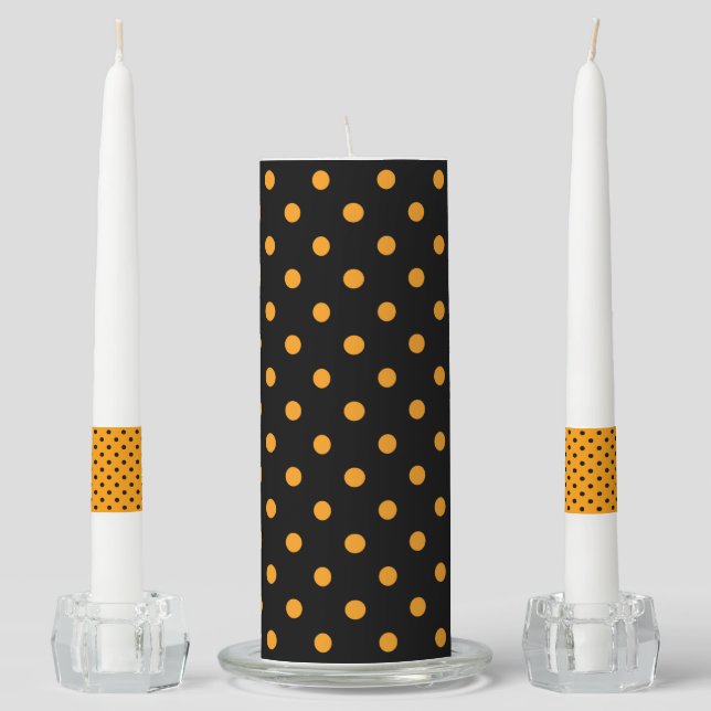 ORANGE & BLACK HALLOWEEN POLKA DOTS UNITY CANDLE SET (Front)