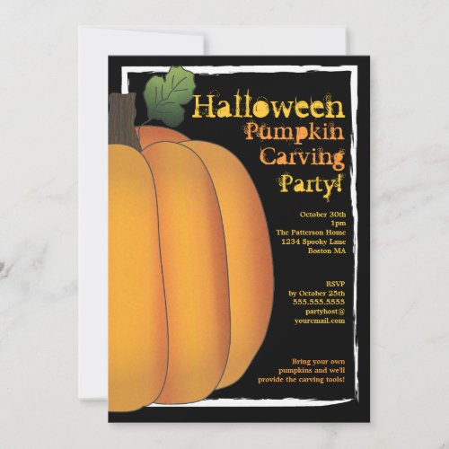 Orange  Black Halloween Pumpkin Carving Party Invitation
