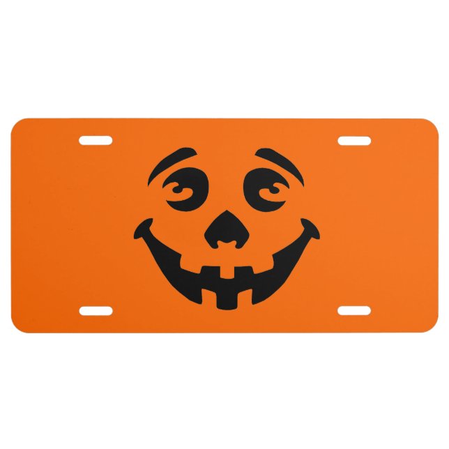 Orange Black Halloween Pumpkin Face  License Plate (Front)