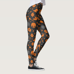 Orange Black Halloween Trick or Treat Icons Leggings