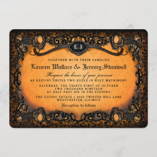 Orange Black Halloween Wedding RECEPTION on BACK Invitation