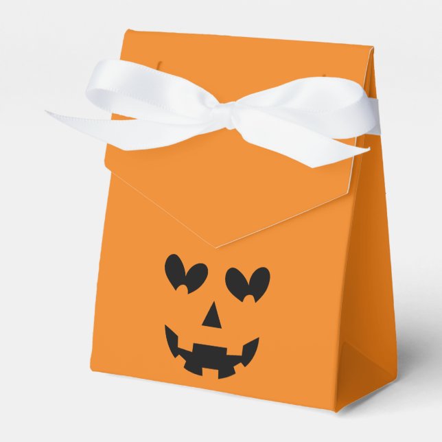 Orange & Black Happy Heart Pumpkin Halloween  Favor Boxes (Front Side)