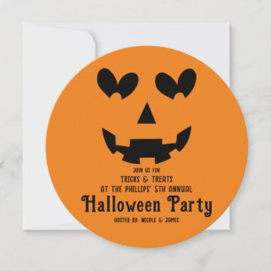 Orange & Black Happy Heart Pumpkin Halloween Invitation