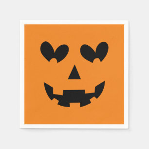 Orange & Black Happy Heart Pumpkin Halloween Party Napkins